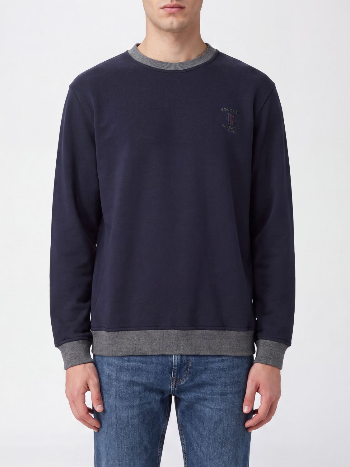 BRUNELLO CUCINELLI Baumwoll-Sweatshirt mit Rundhalsausschnitt und Kontrast-Logostickerei
