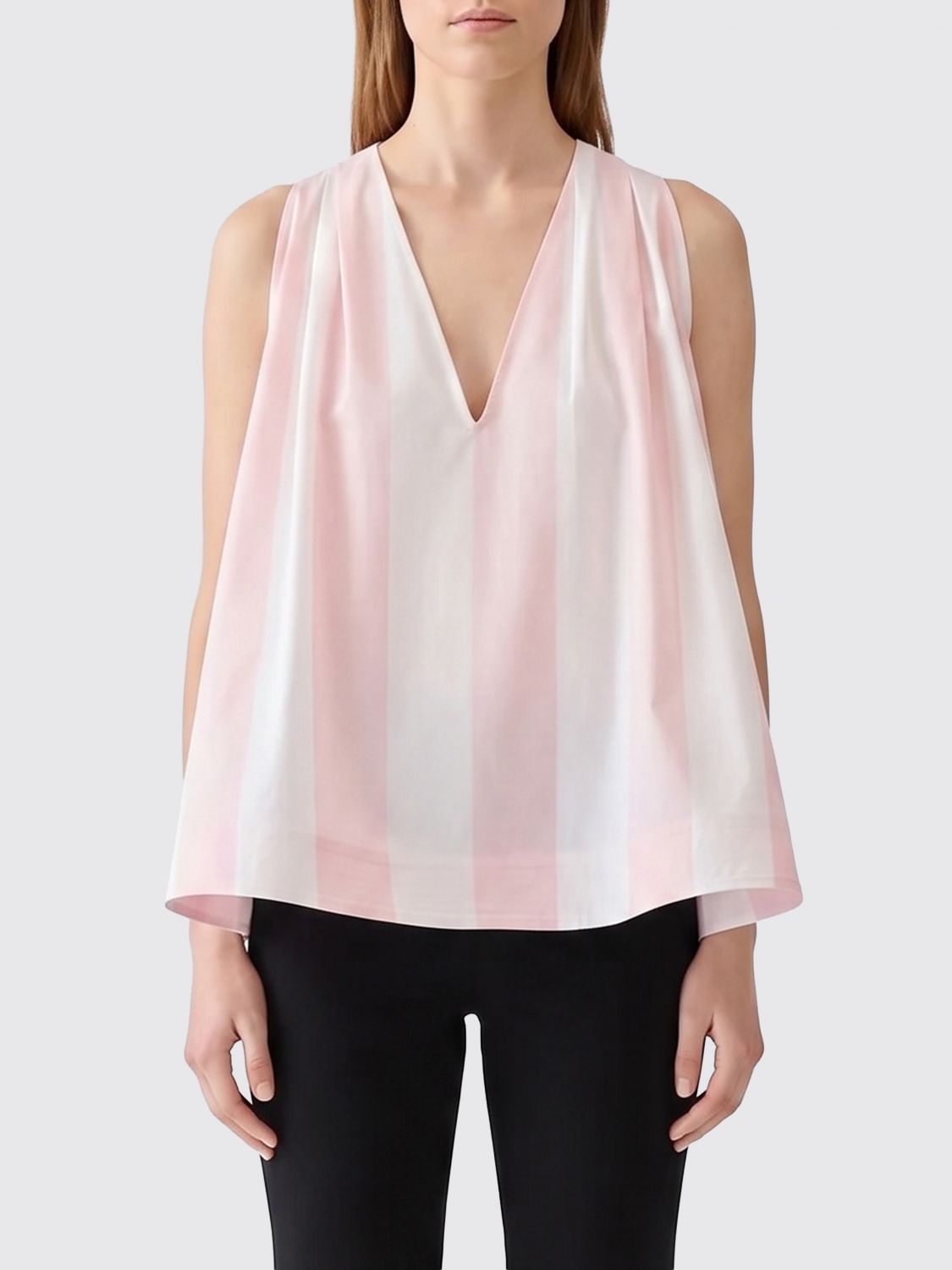 JACQUEMUS Norma Striped Off-The-Shoulder Cotton Top with V-Neck