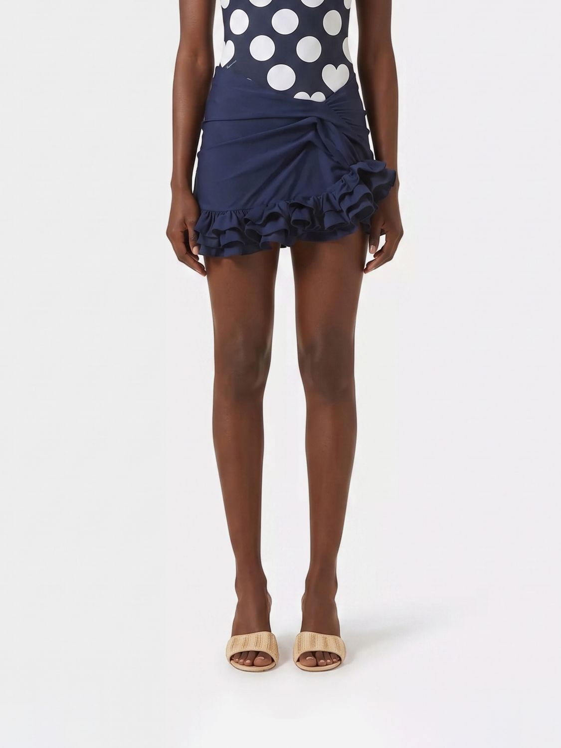 JACQUEMUS Asymmetrical Crêpe Mini Skirt with Ruffles and Low Waist
