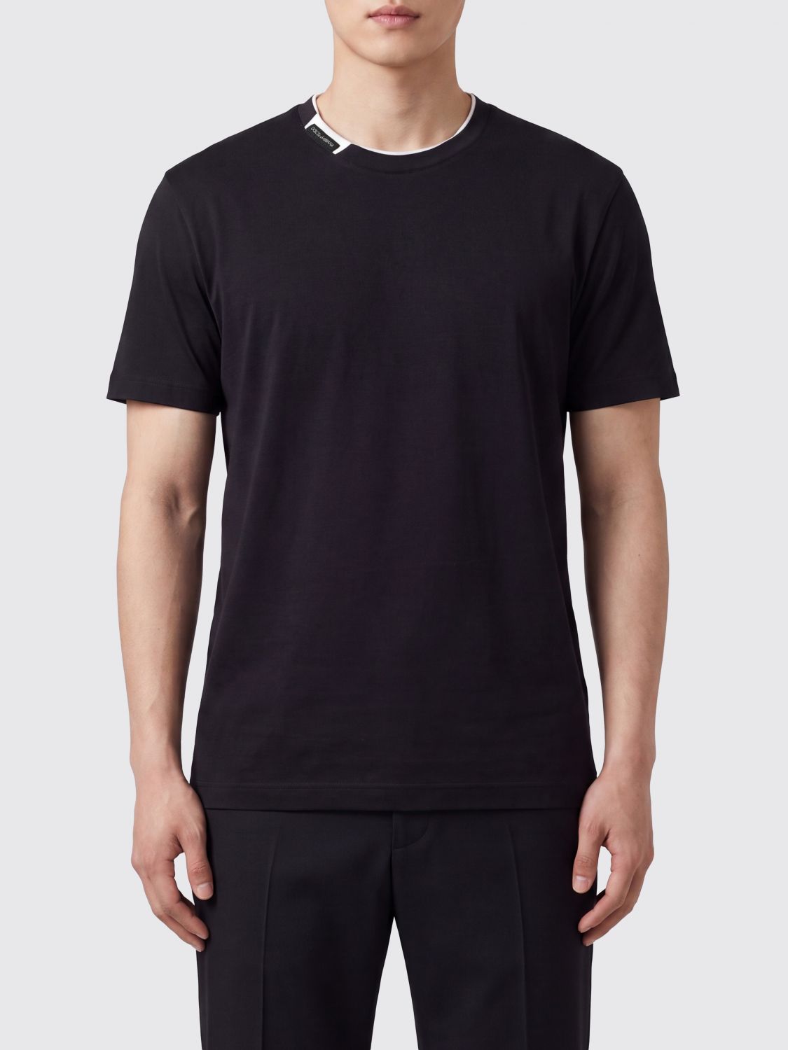 DOLCE & GABBANA Contrast Logo and Trim Cotton T-Shirt