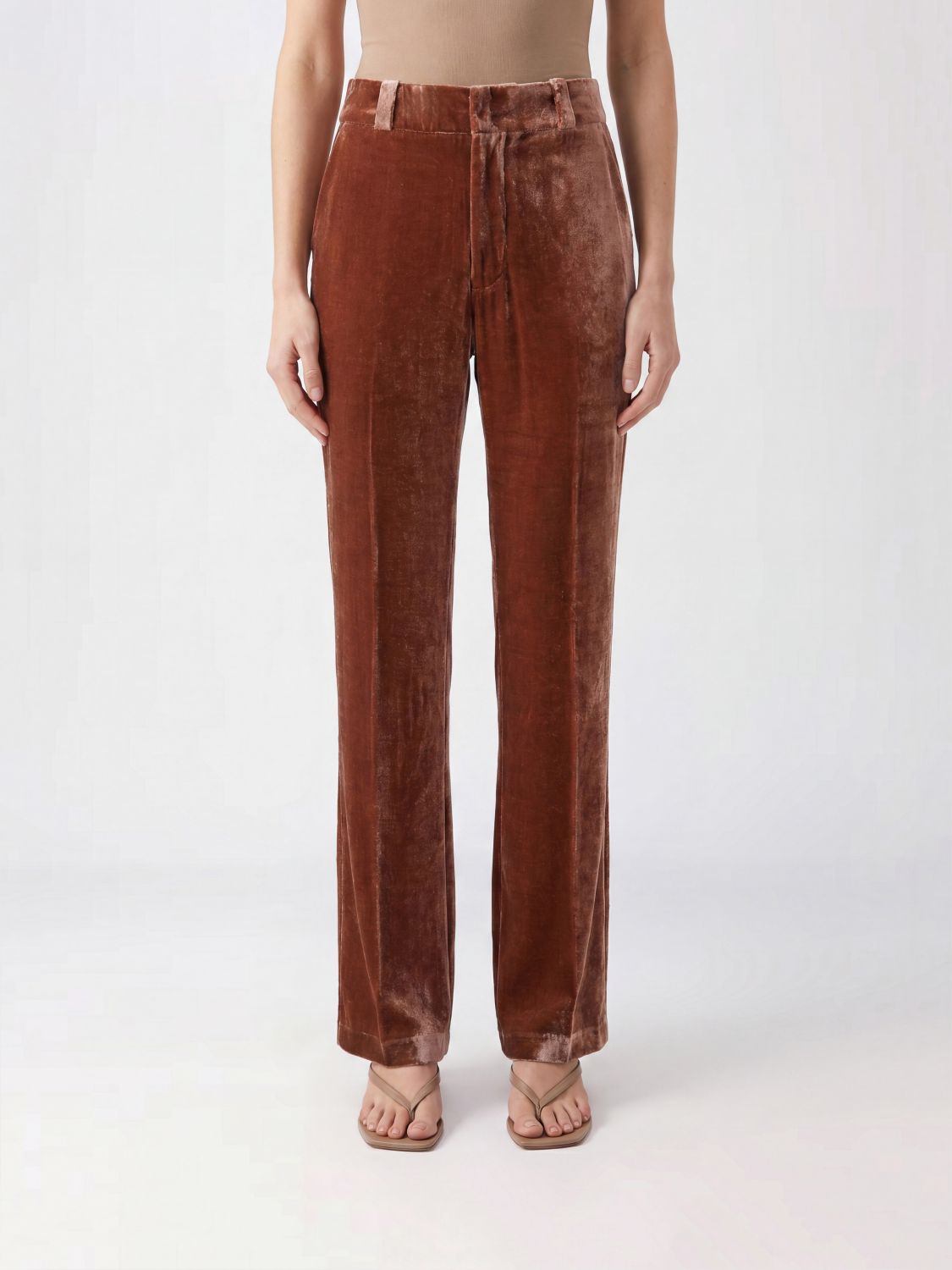LA DOUBLEJ High-Waisted Skinny Trousers in Velvet with Slant Pockets