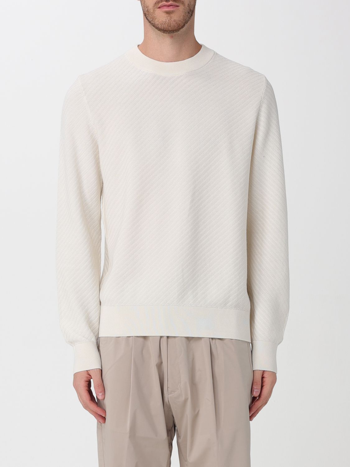 Boss Pure Cotton Crewneck Jumper with Dropped Shoulders and Ribbed Trims
