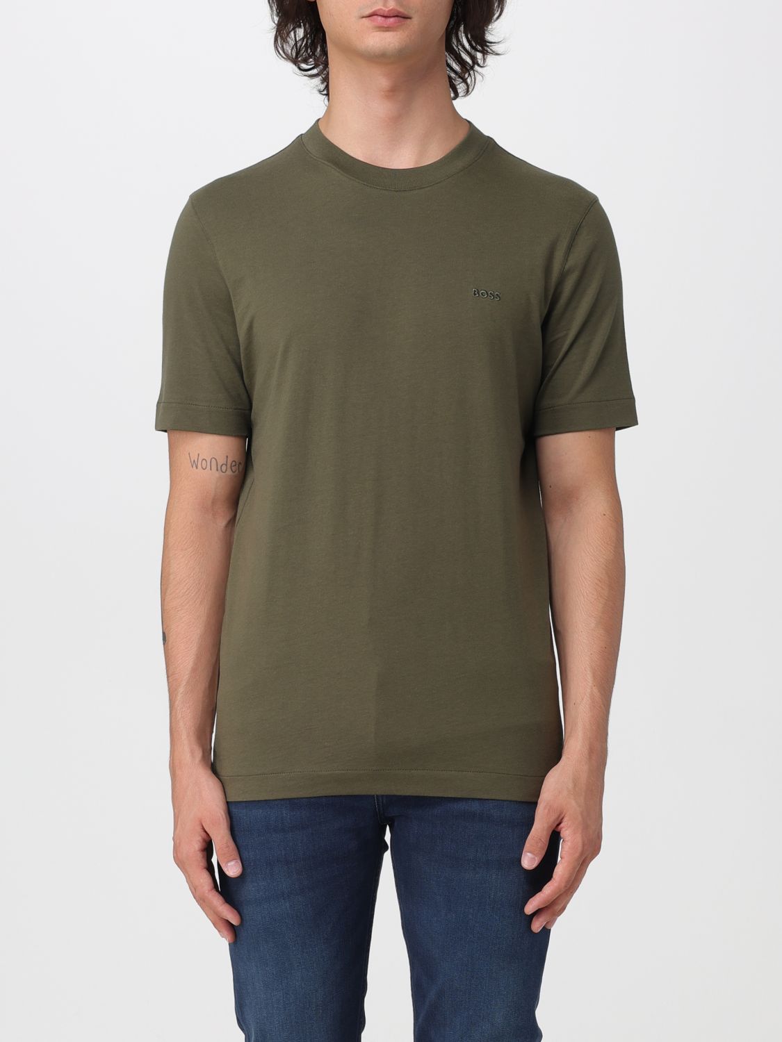 BOSS Herren-T-Shirt aus Baumwolle mit Rundhalsausschnitt und Logo-Stickerei