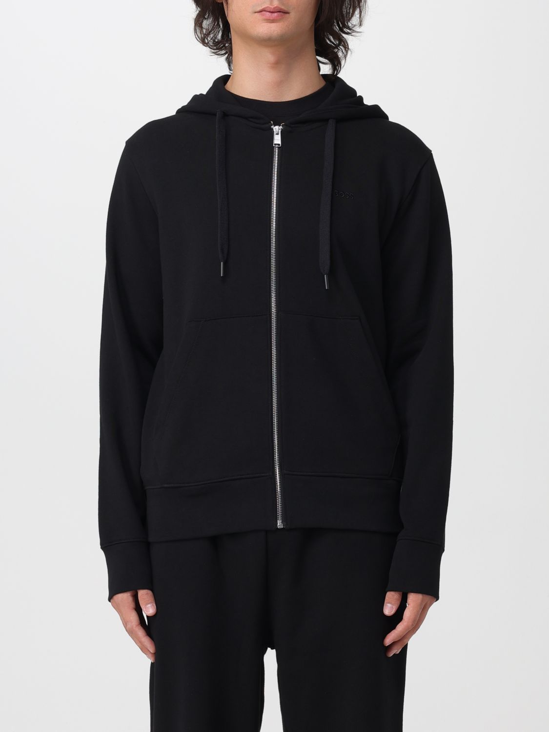 BOSS Herren-Kapuzen-Sweatjacke aus Baumwolle mit Reißverschluss und Kordelzug