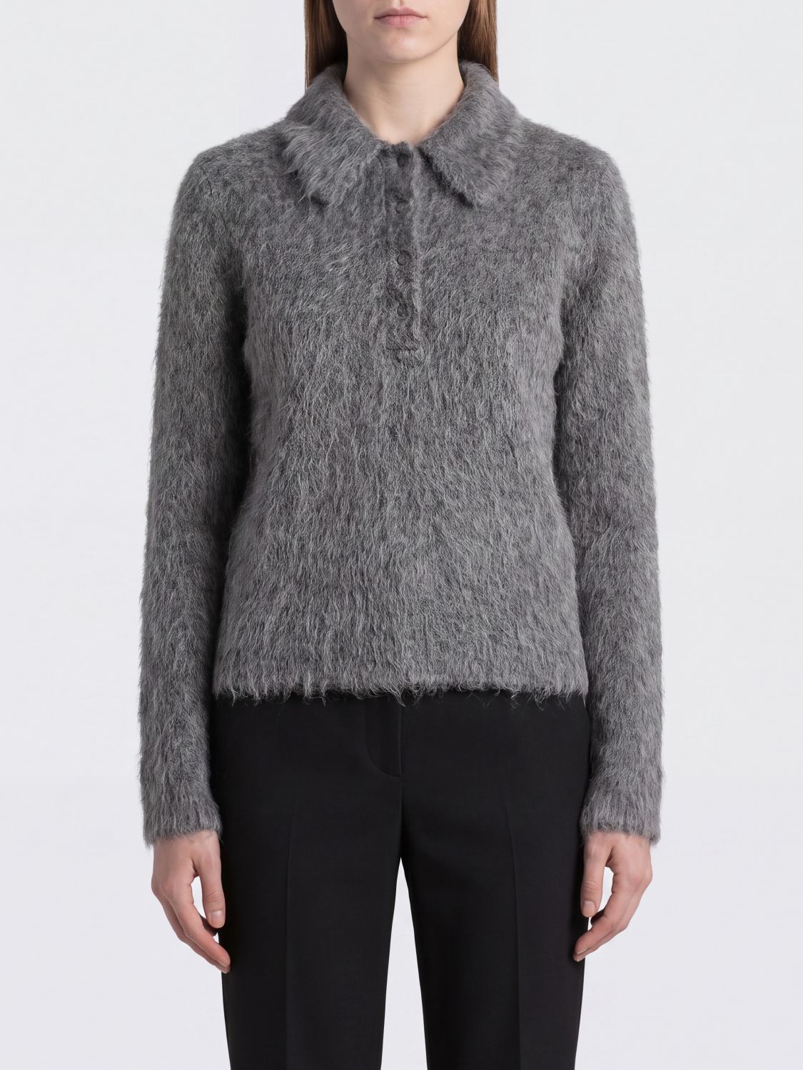 CHLOÉ Polo a maniche lunghe in misto lana e mohair con colletto classico