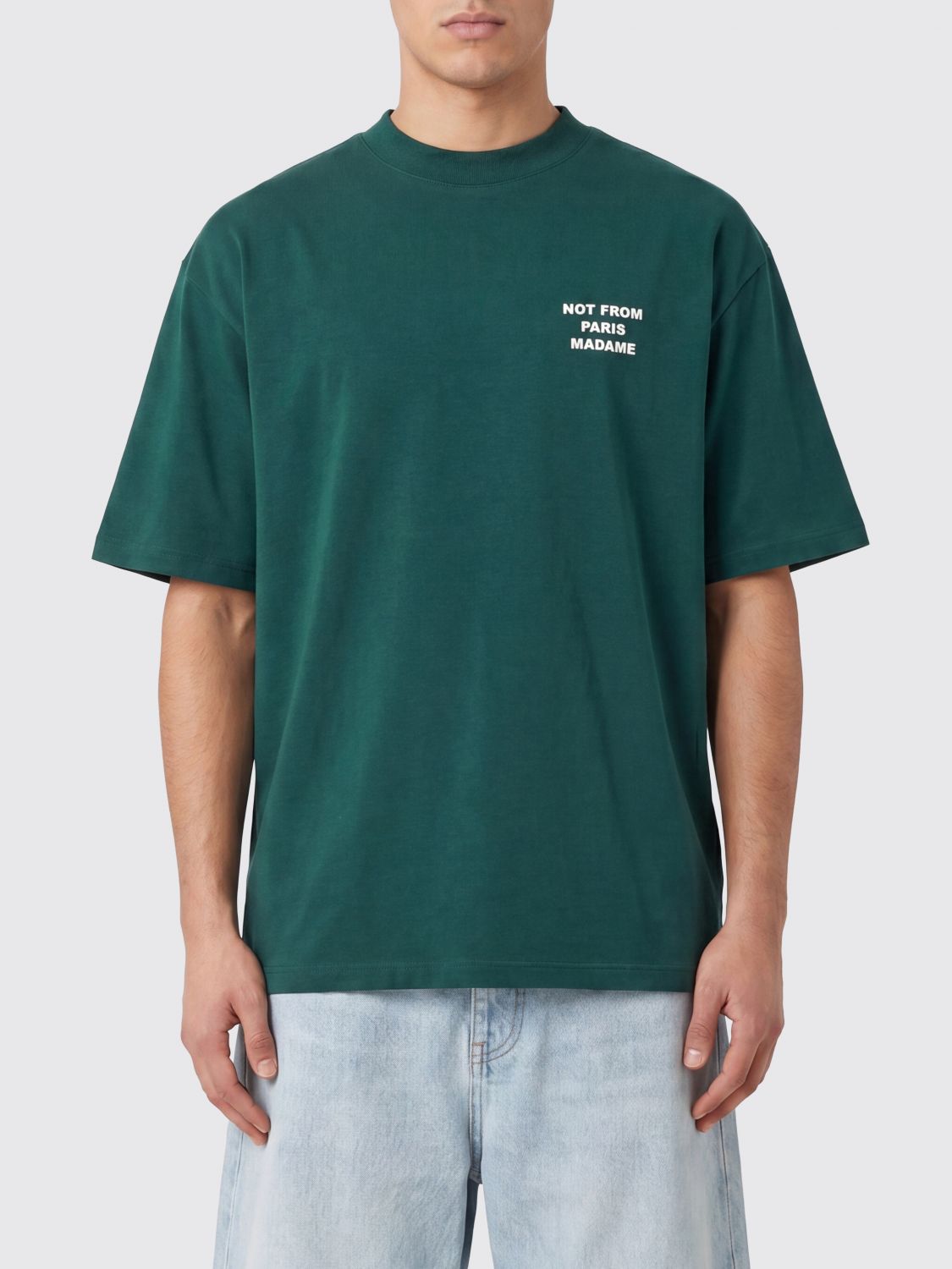 Drôle De Monsieur Crewneck Cotton T-shirt with Logo and Slogan Print