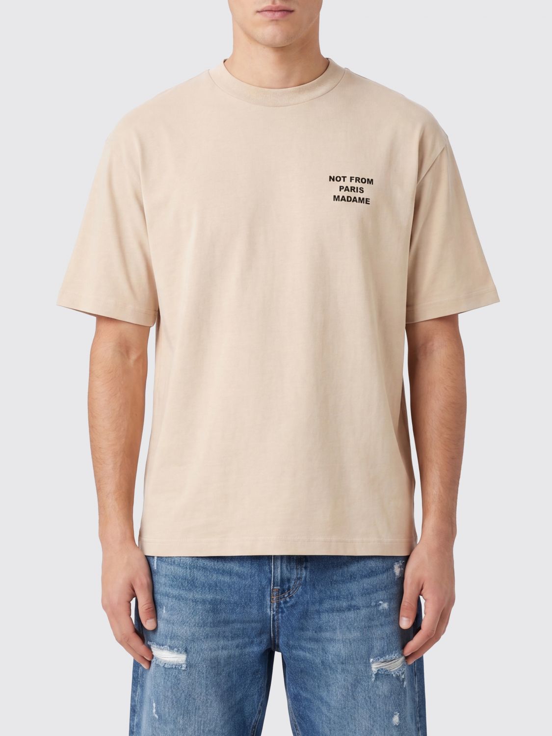 Drôle de Monsieur Baumwoll-T-Shirt mit Rundhalsausschnitt und Logo-Slogan-Print