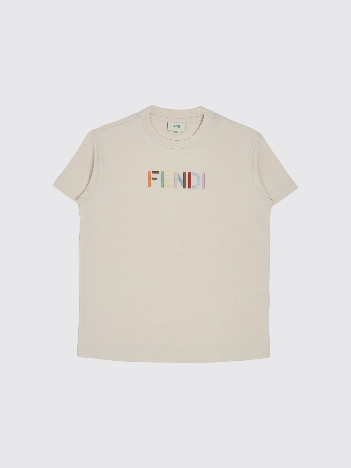 FENDI Rundhals-T-Shirt für Jungen aus Baumwolle mit mehrfarbigem gesticktem Logo