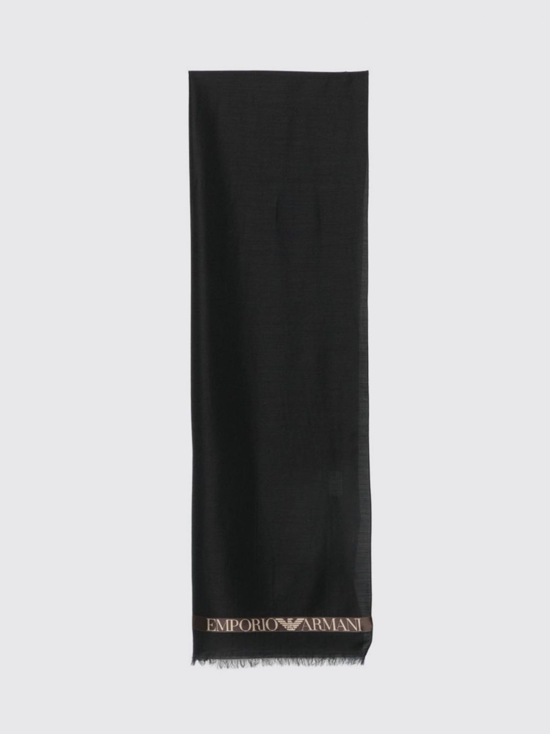 EMPORIO ARMANI Virgin Wool Scarf with Contrast Logo and Fringes