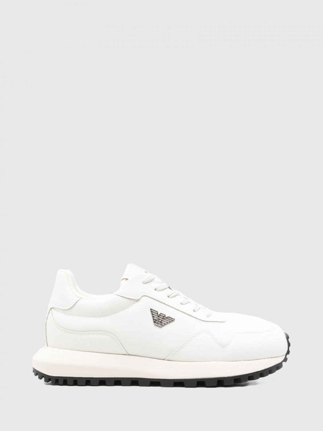 EMPORIO ARMANI Sneakers low top in nylon e pelle con monogram e logo Eagle