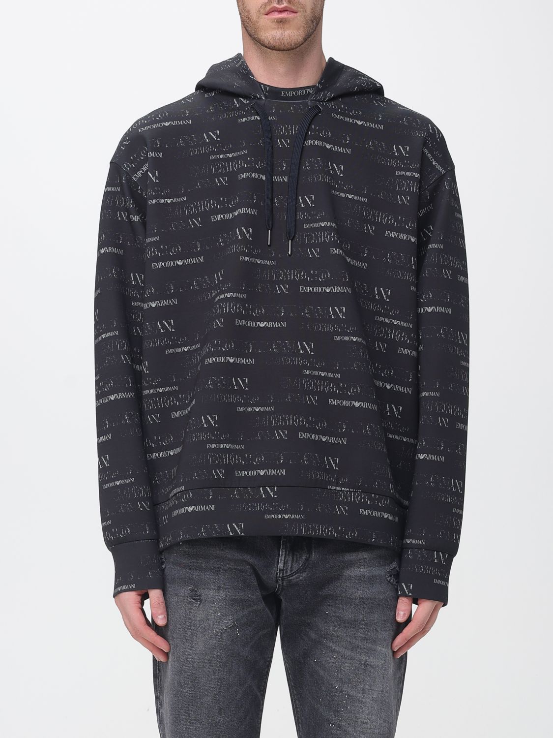 EMPORIO ARMANI Monogram Logo Cotton Blend Hoodie