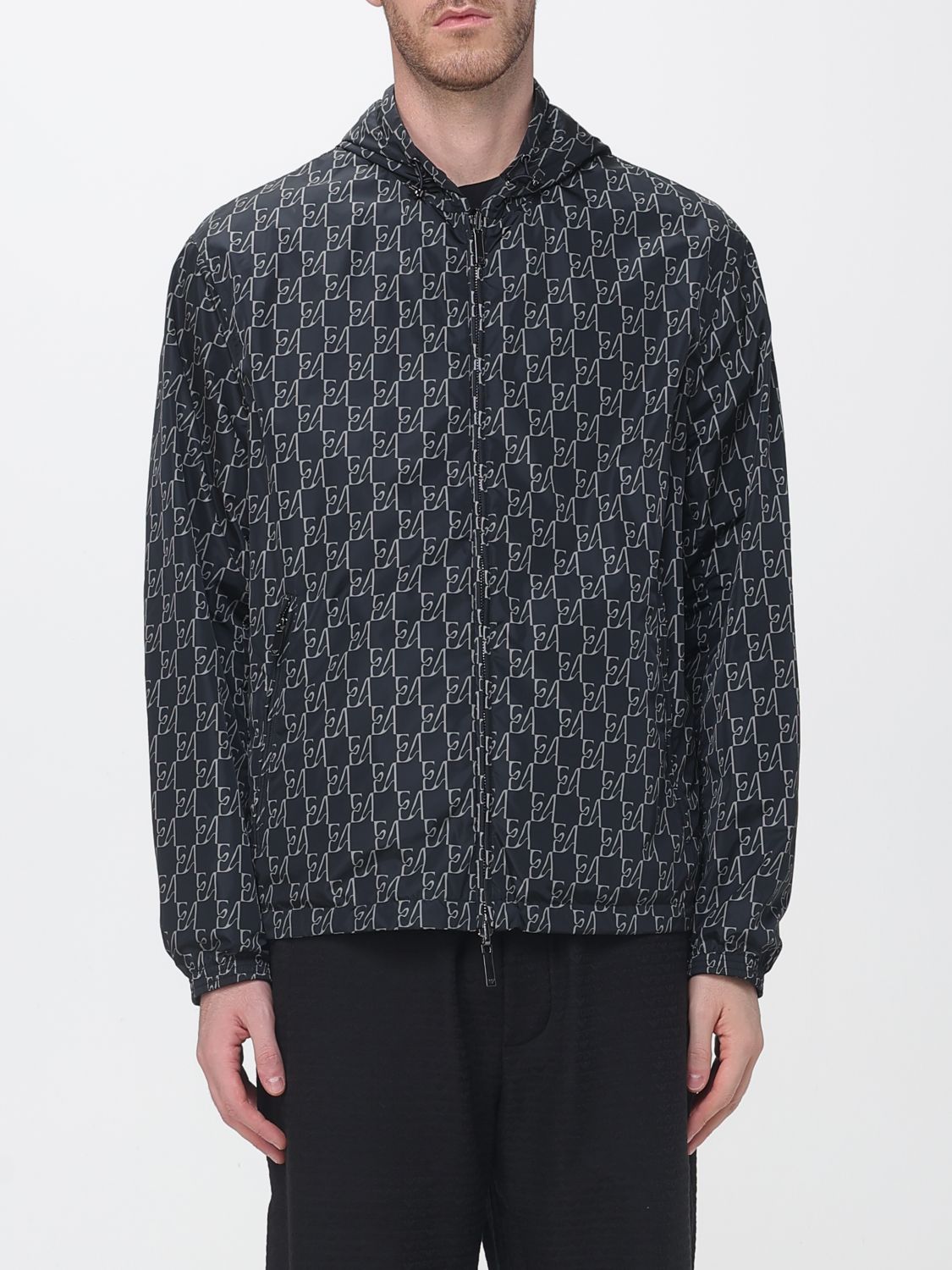 Emporio Armani Reversible Windbreaker Jacket in Technical Fabric with Hood and Logo