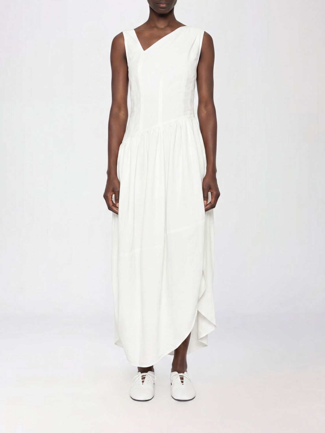 NAMACHEKO Abito Tales Asymmetrical in ramie e viscosa con spalle scoperte