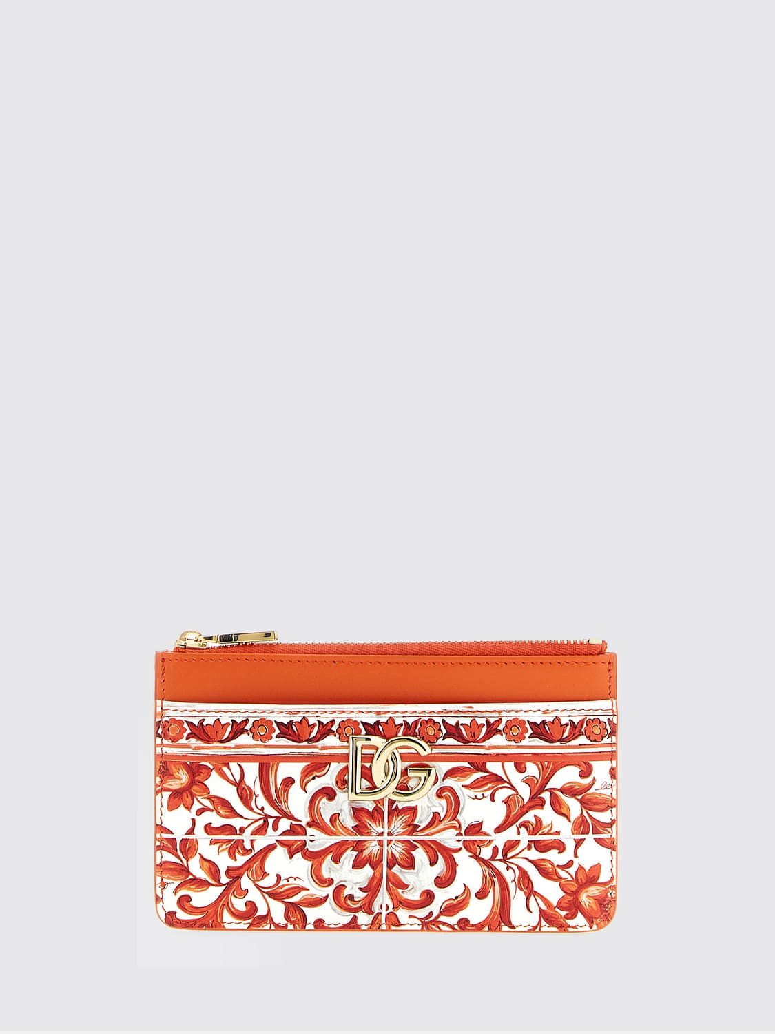 DOLCE & GABBANA Maiolica Calfskin Leather Card Holder with DG Logo