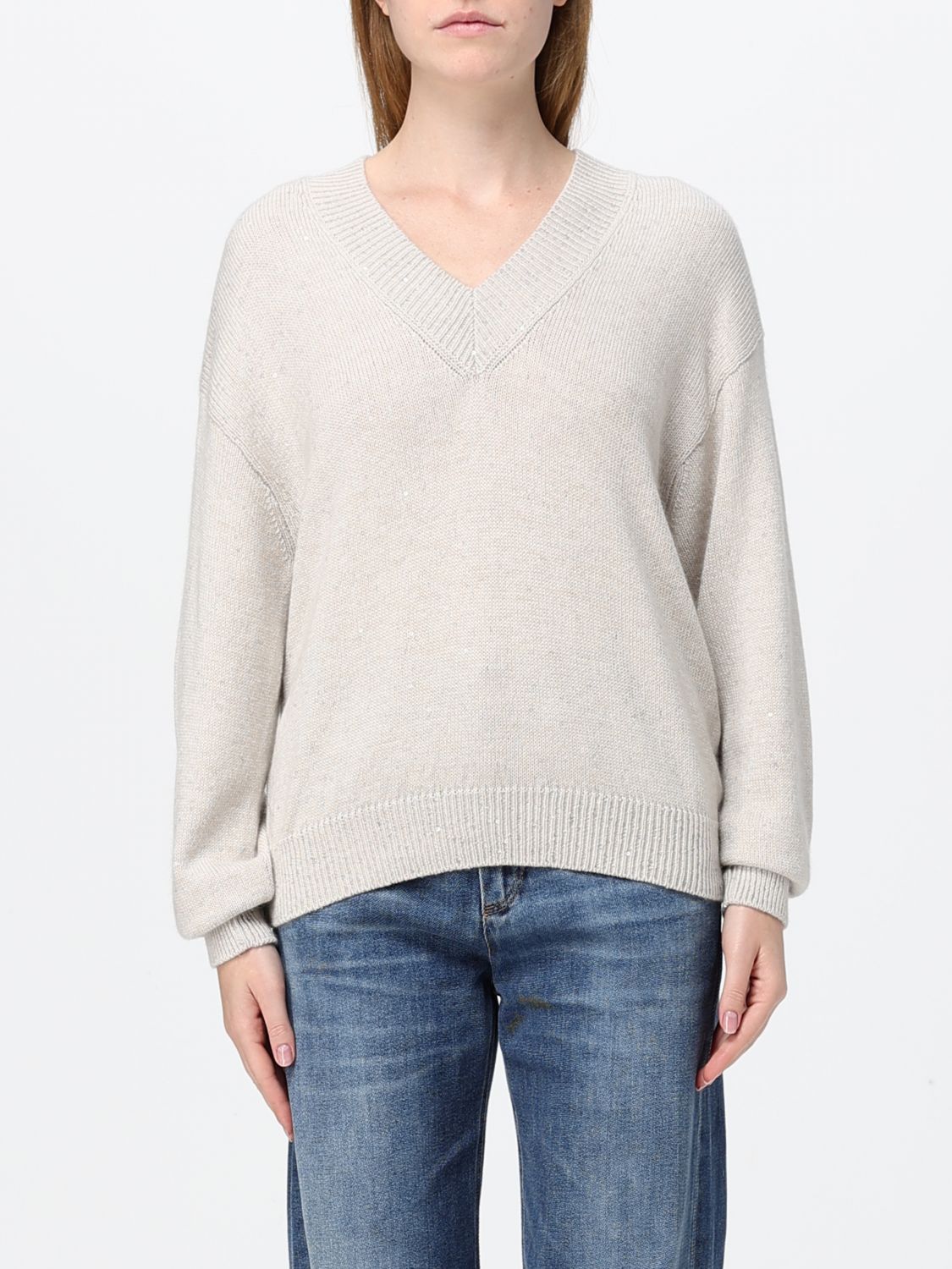BRUNELLO CUCINELLI Maglia in cashmere e seta con scollo a V e paillettes
