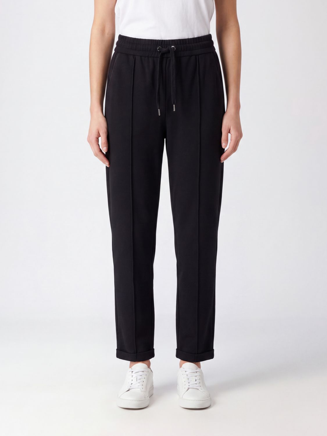 Brunello Cucinelli High-Waisted Stretch Cotton Joggers with Drawstring · L