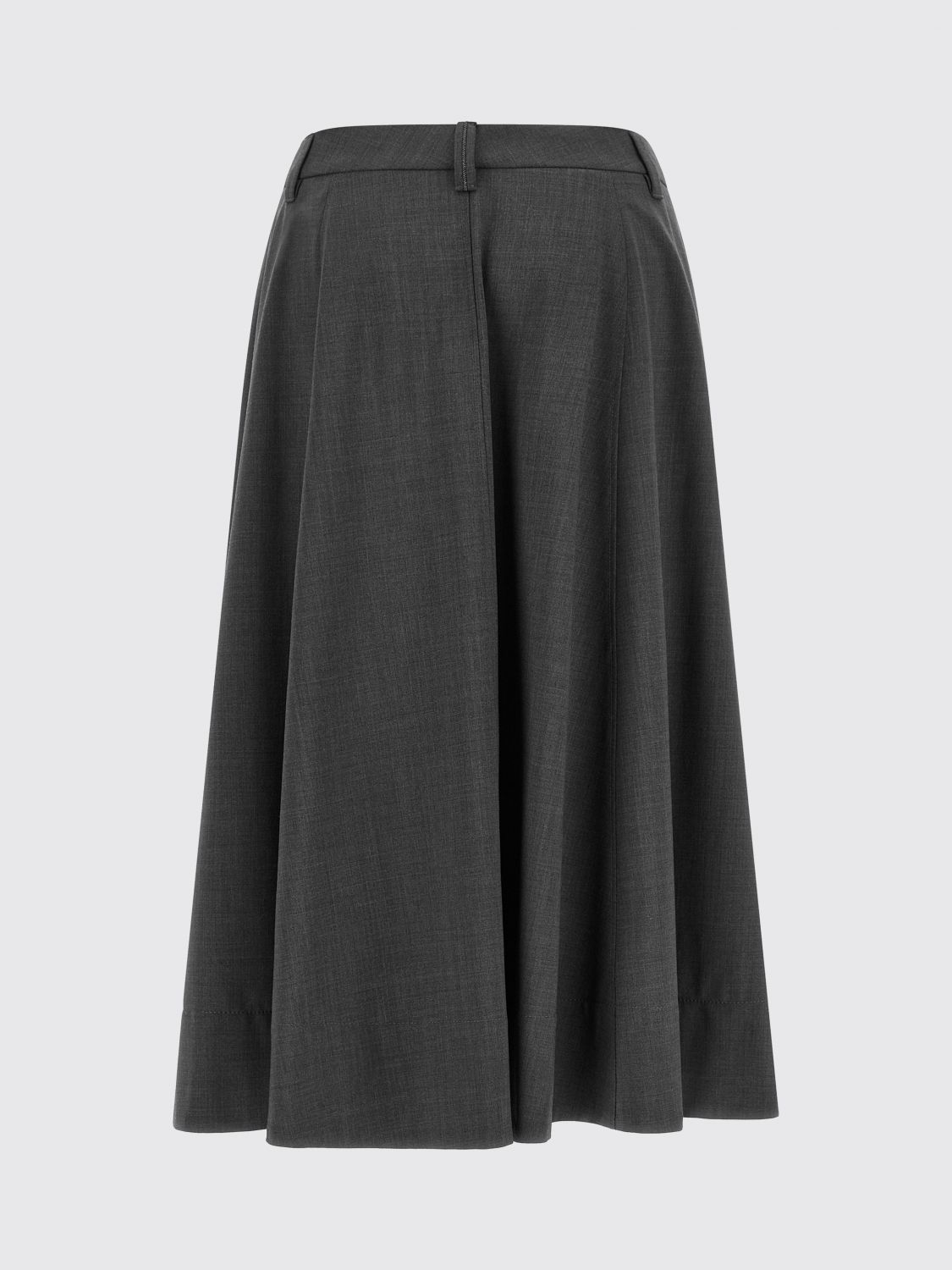 BRUNELLO CUCINELLI High-Waisted Wool-Blend Full Midi Skirt with Monili
