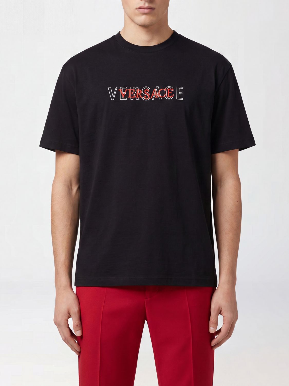 VERSACE Contrast Logo Front Cotton Crew-Neck T-Shirt