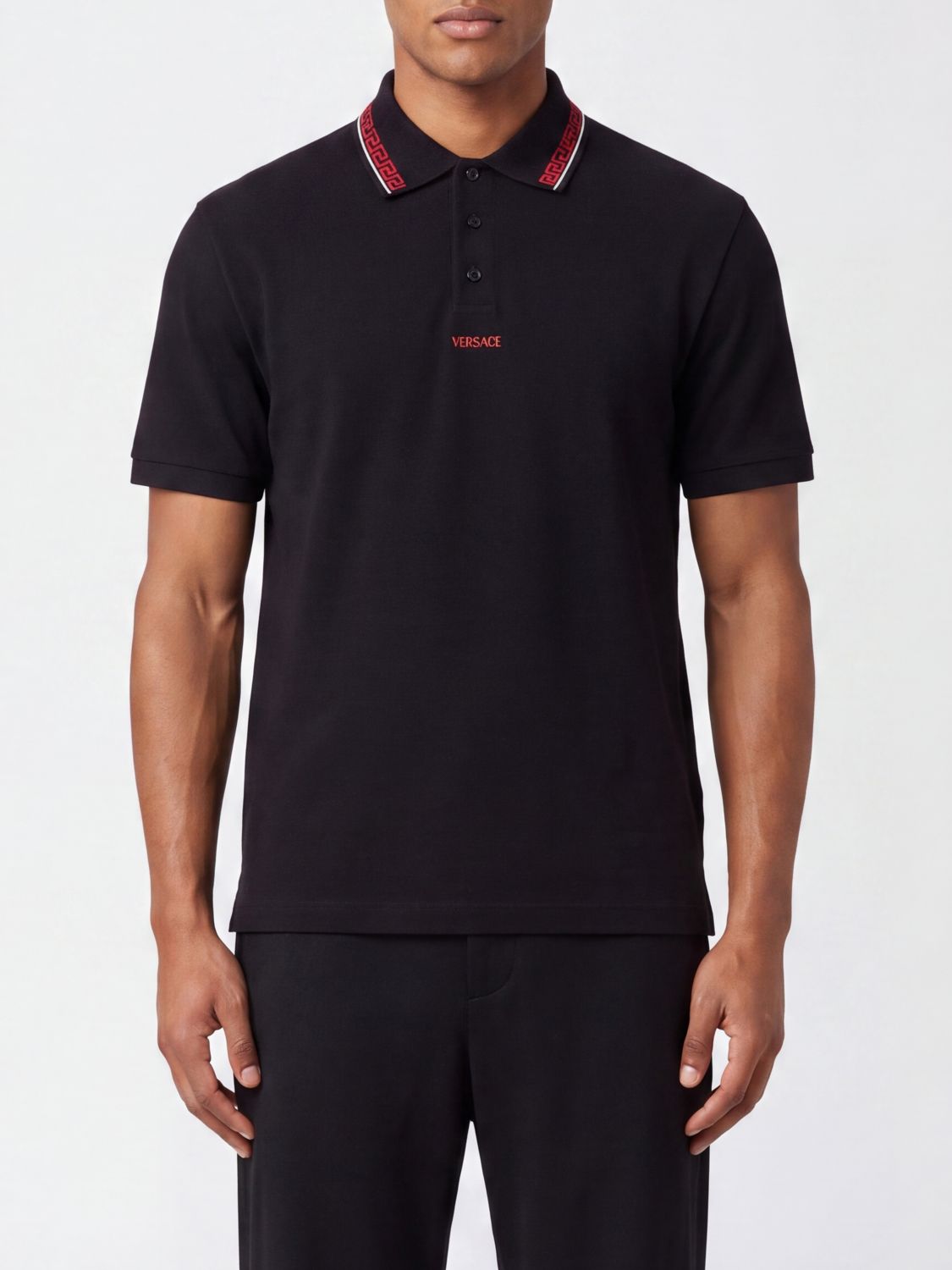 VERSACE Baumwoll-Poloshirt mit Greca-Muster und kontrastgesticktem Logo
