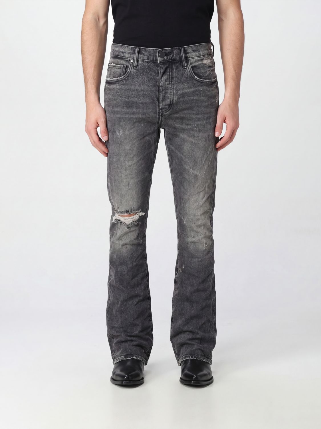 PURPLE Jeans P004 flared a vita media in denim stretch con ricami