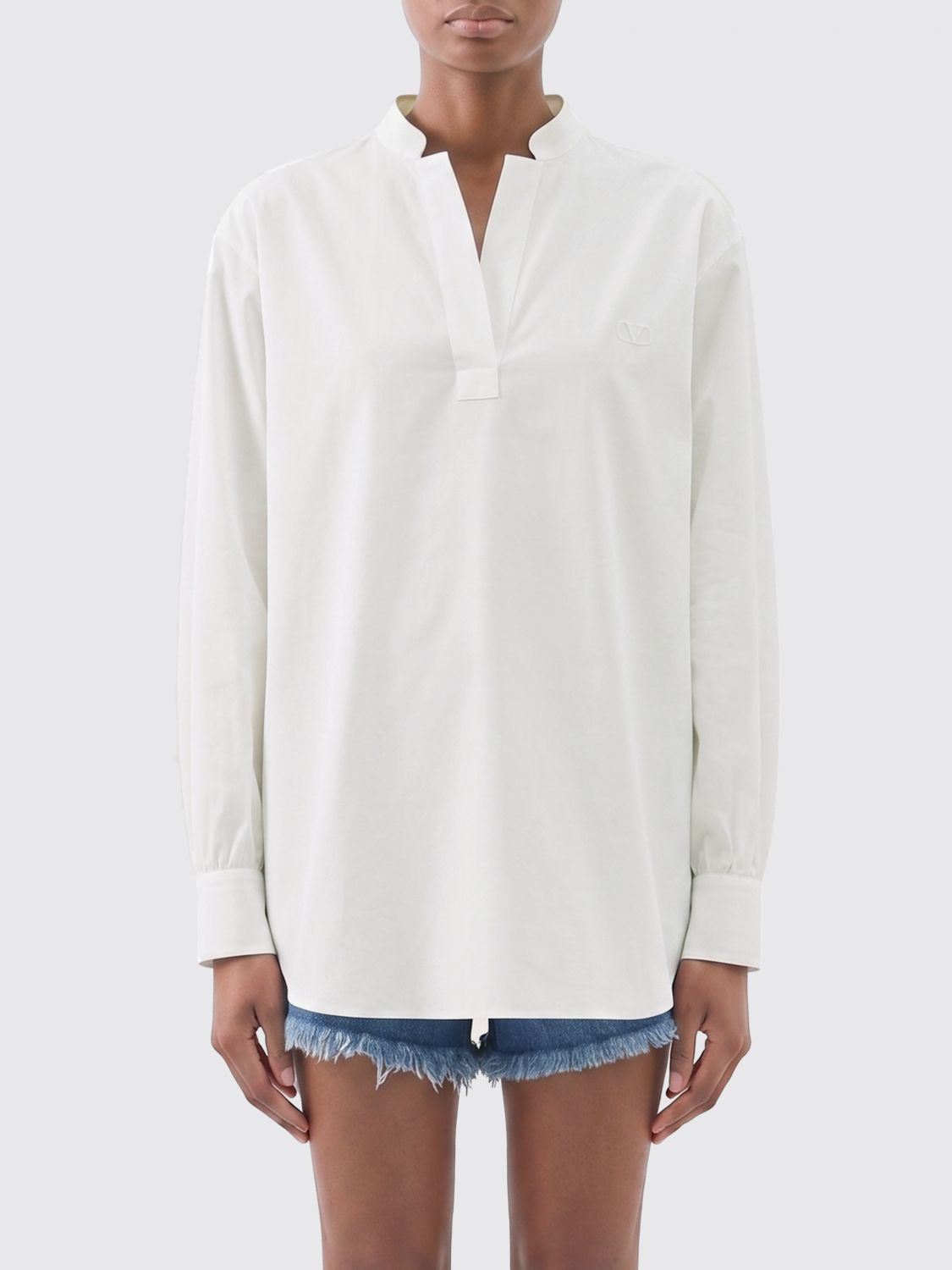 VALENTINO GARAVANI Relaxed Fit Cotton Poplin V-Neck Shirt