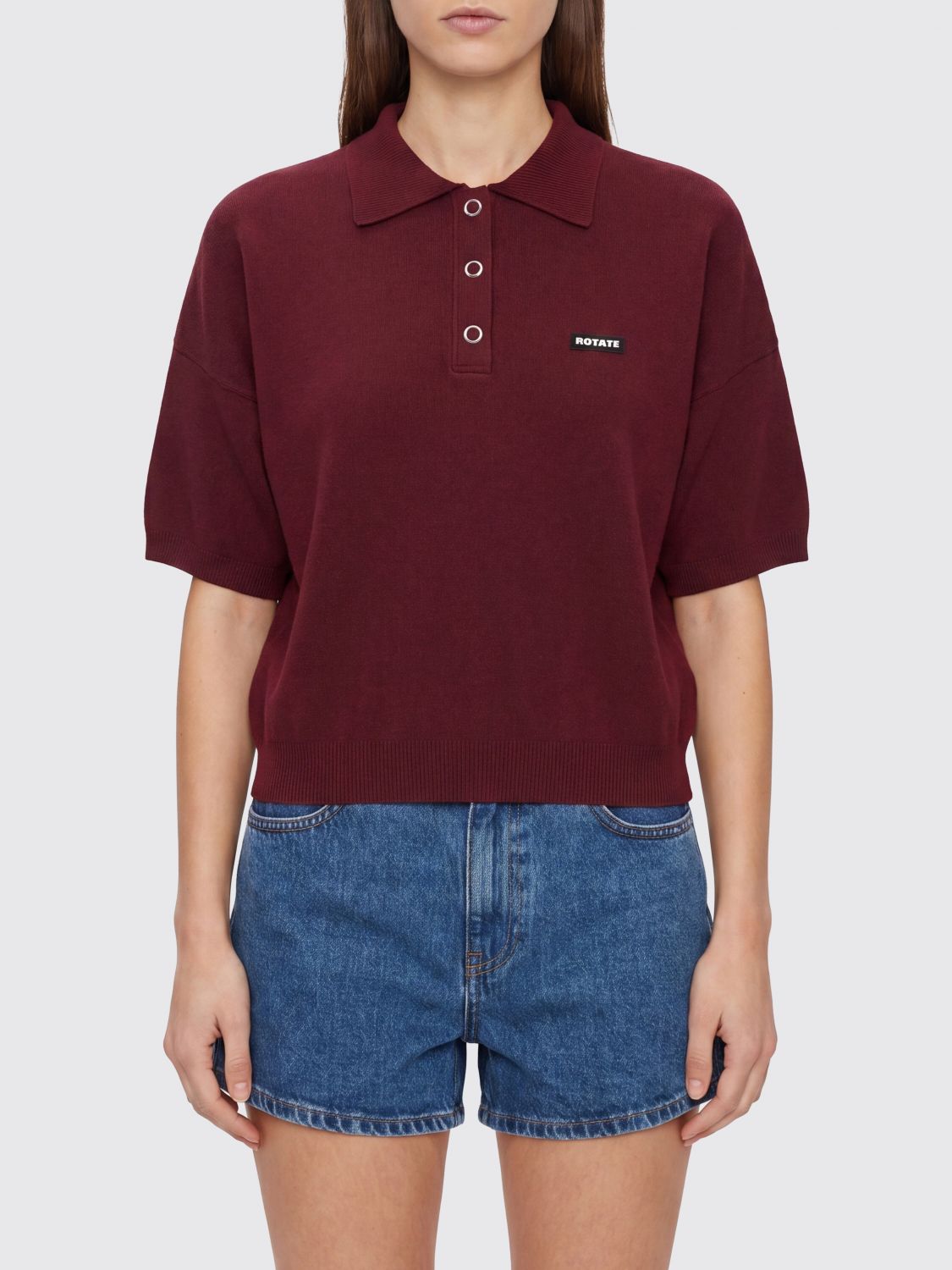 ROTATE Polo in maglia in misto lana e mohair con logo a contrasto
