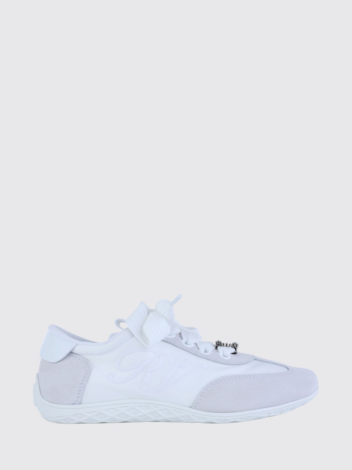 Roger Vivier Viv Low Leather and Fabric Sneakers with Jewel Buckle