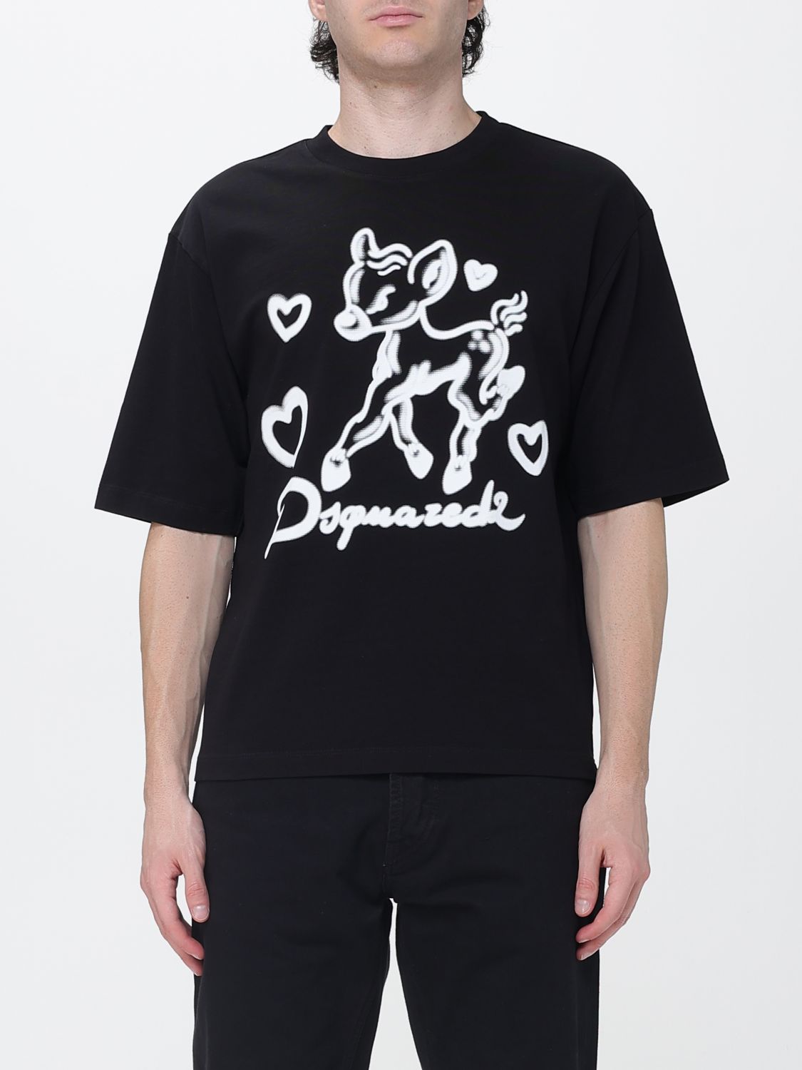 DSQUARED2 Short-Sleeved Cotton T-shirt with Contrast Graphic Print