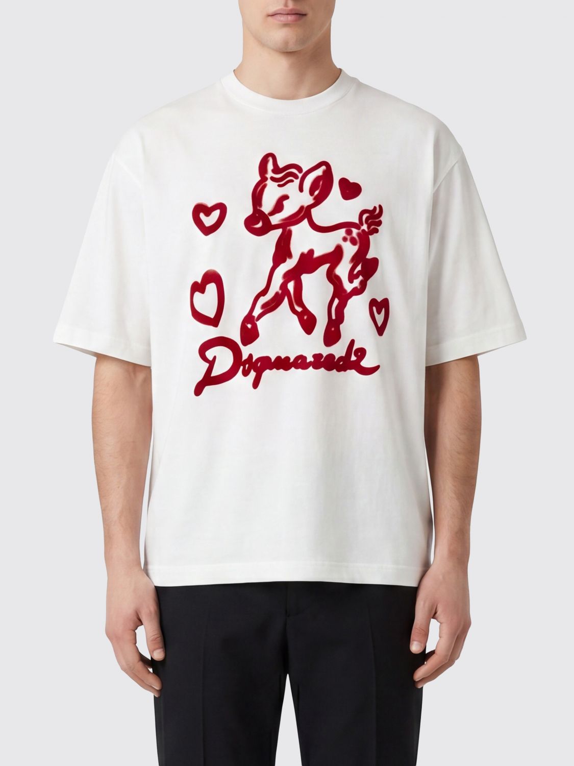 DSQUARED2 Short-Sleeved Cotton T-shirt with Contrast Graphic Print