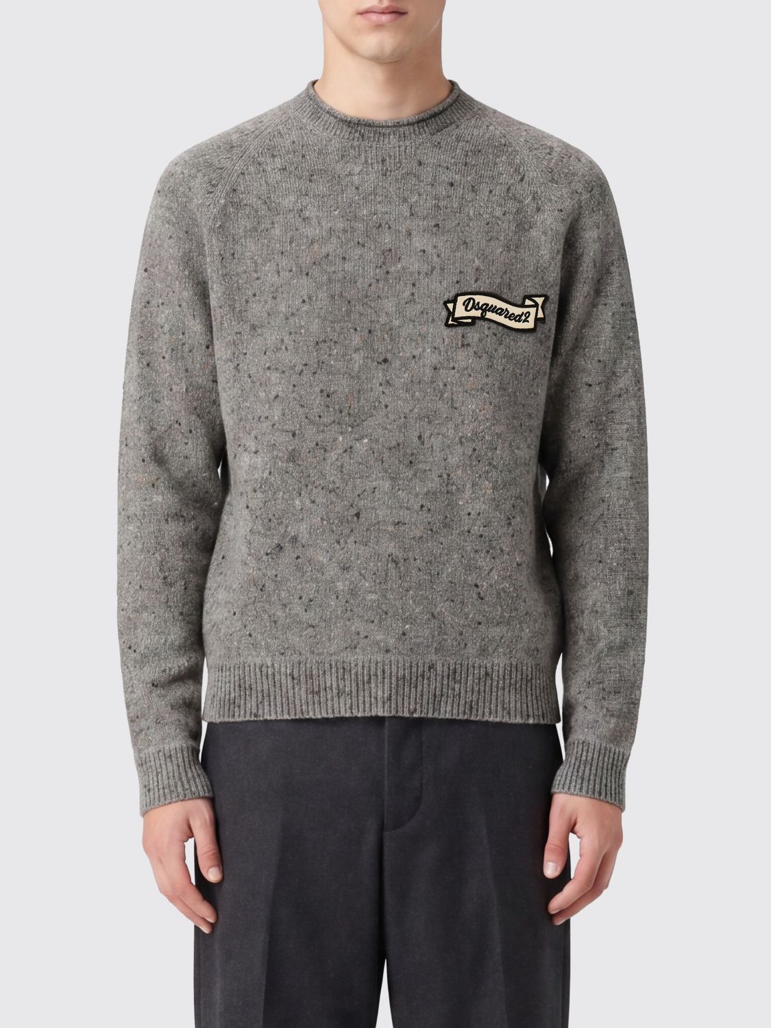 DSQUARED2 Maglione girocollo in misto lana stile college con logo ricamato