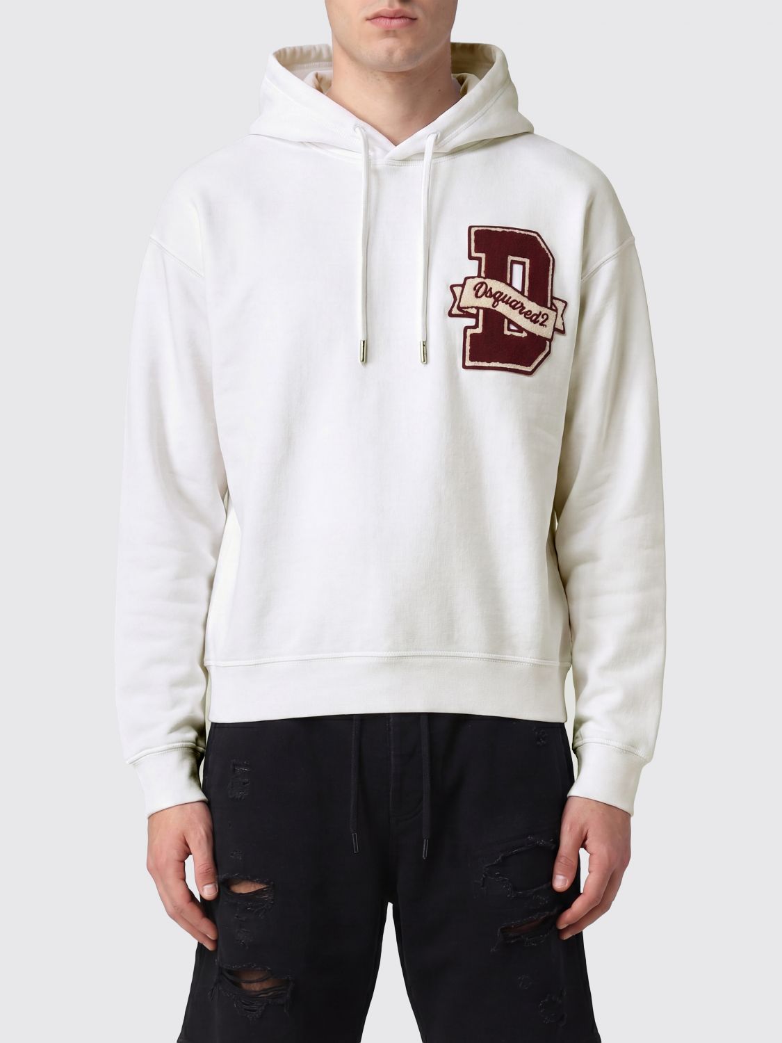DSQUARED2 Cotton Hoodie with Contrast Logo and Drawstring