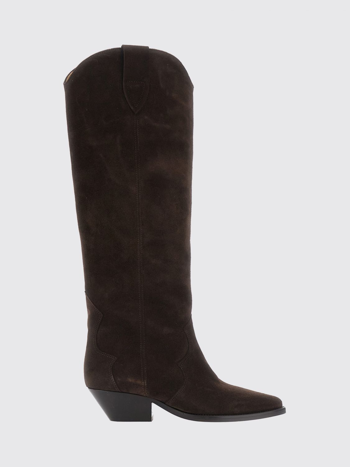 ISABEL MARANT Denvee Knee-High Suede Western Boots with Low Heel