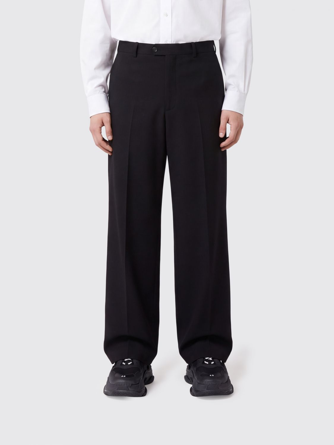 BALENCIAGA Wide-Leg Tailored Twill Trousers with an Off-Center Closure