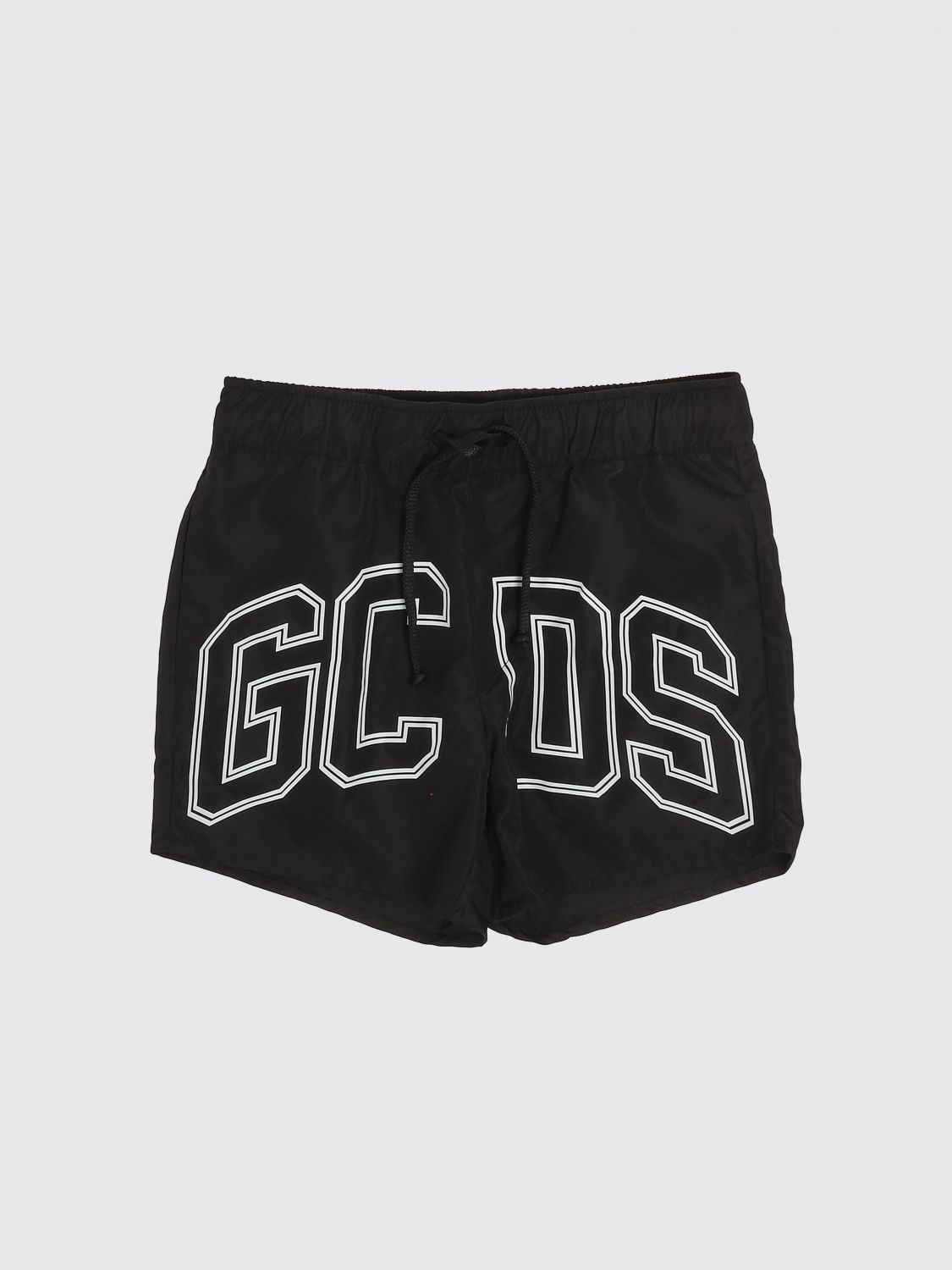 GCDS JUNIOR Boxer da mare da bambino bicolore con logo a contrasto