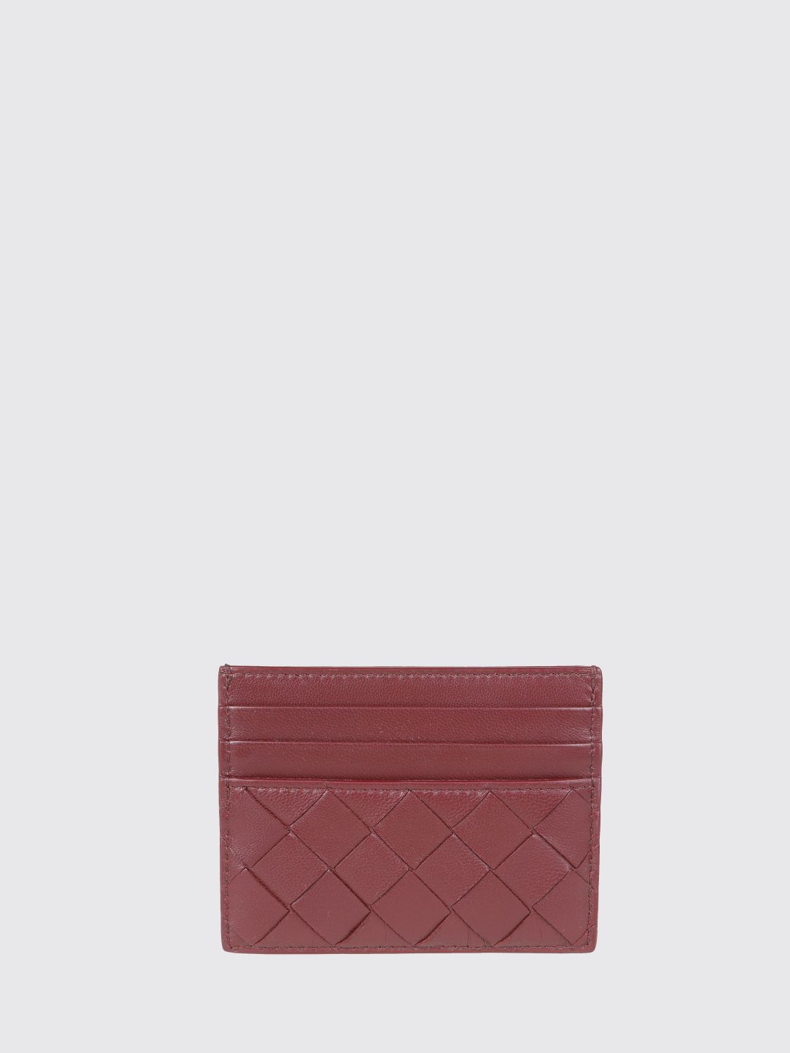 Bottega Veneta Flat Woven Nappa Calfskin Card Holder With 7 Slots In Wine