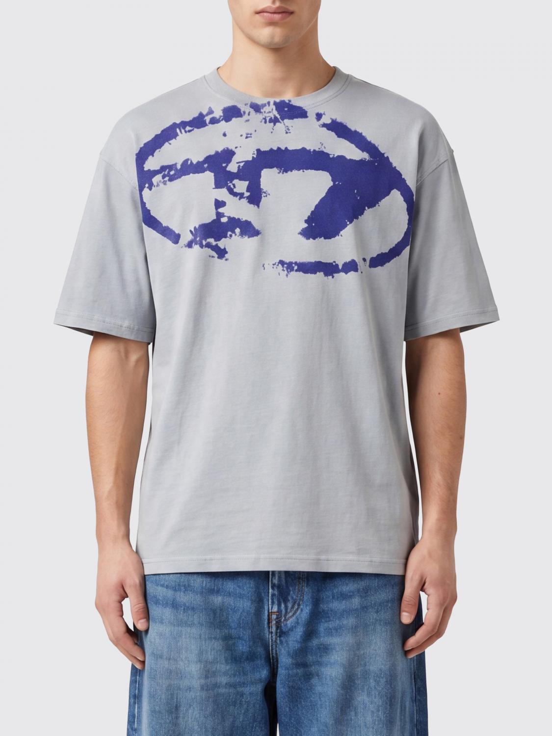 DIESEL T-shirt girocollo in cotone con logo Oval D effetto polvere