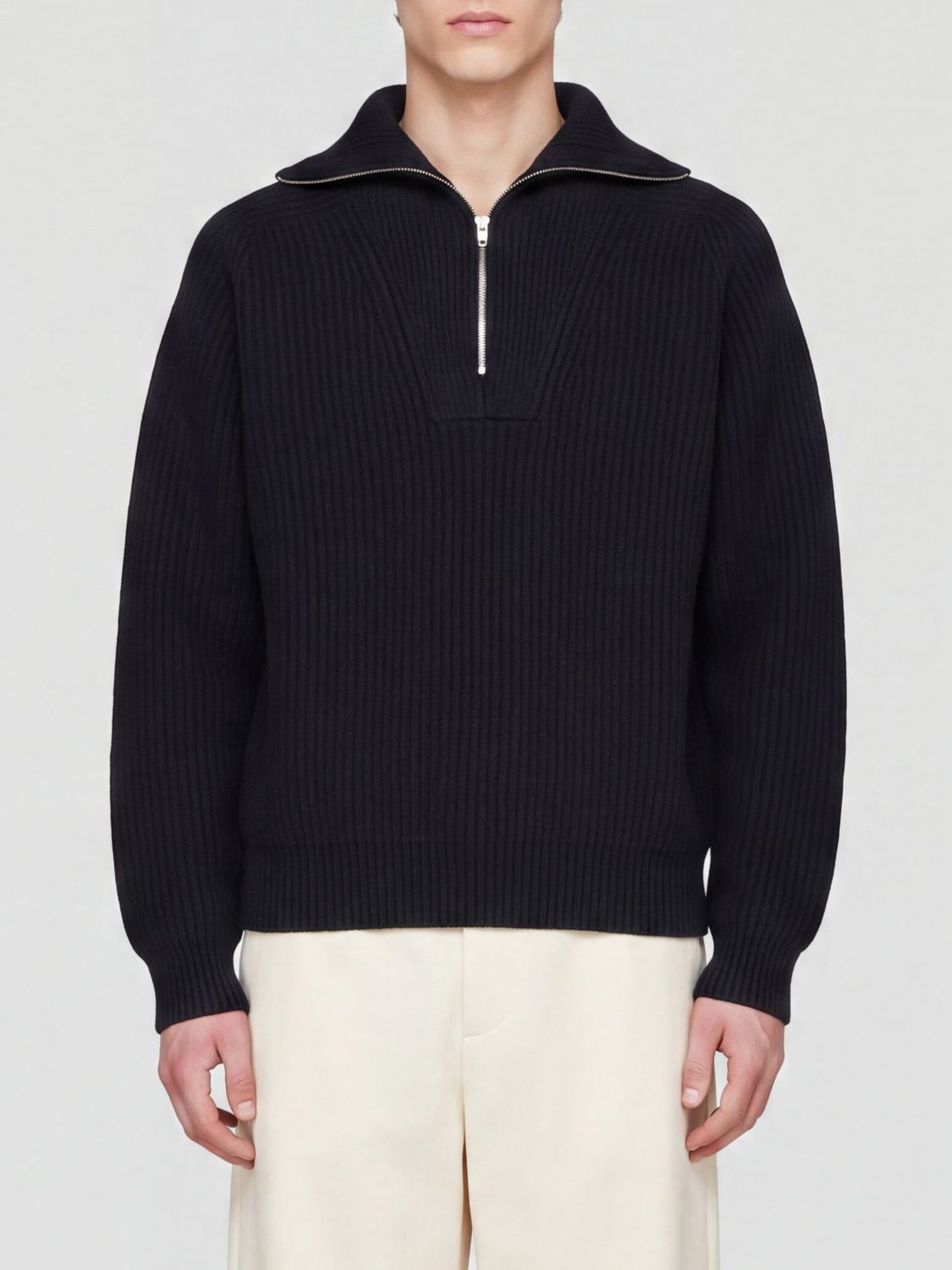 JIL SANDER High Neck Half-Zip Jumper in Pure Wool