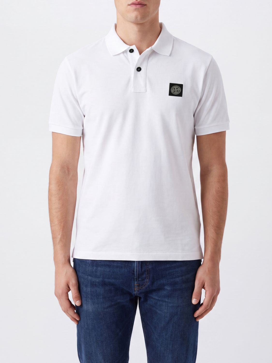 Stone Island Piqué Cotton Polo Shirt with Compass Logo Patch