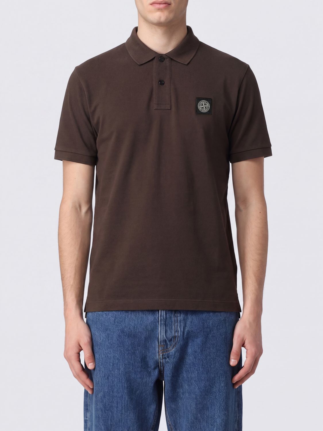STONE ISLAND Polo in cotone piquet con logo Compass applicato
