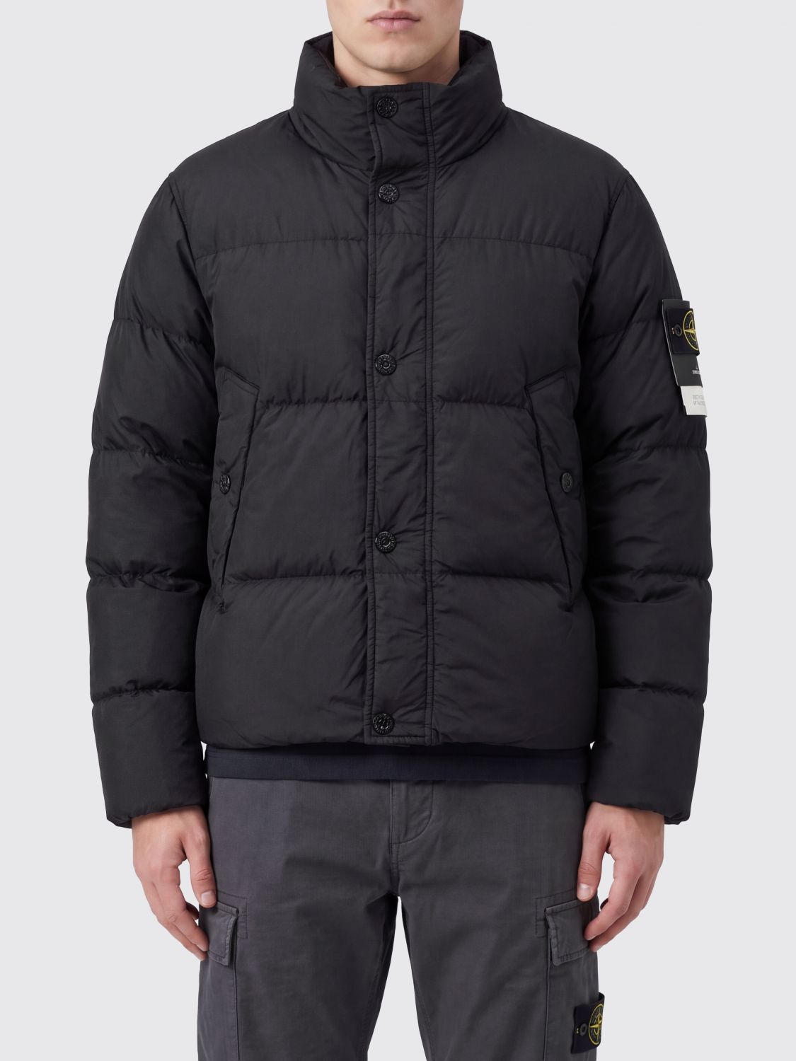 STONE ISLAND Piumino corto in nylon trapuntato idrorepellente con logo