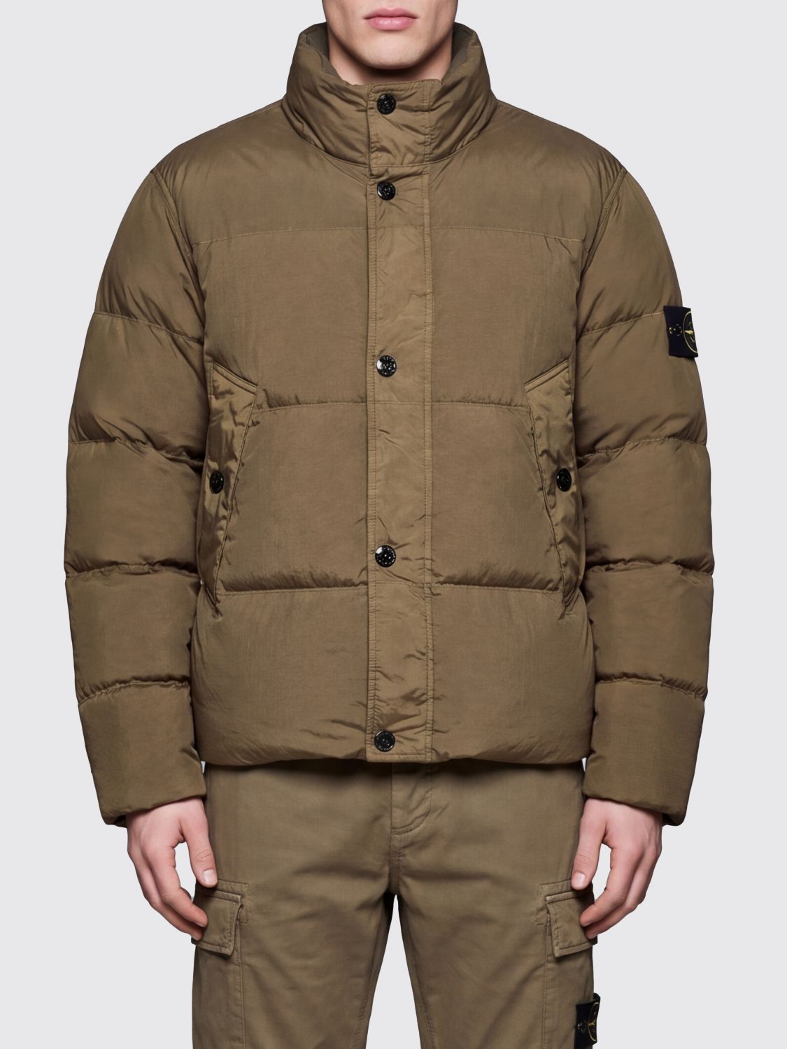 STONE ISLAND Piumino corto in nylon trapuntato idrorepellente con logo