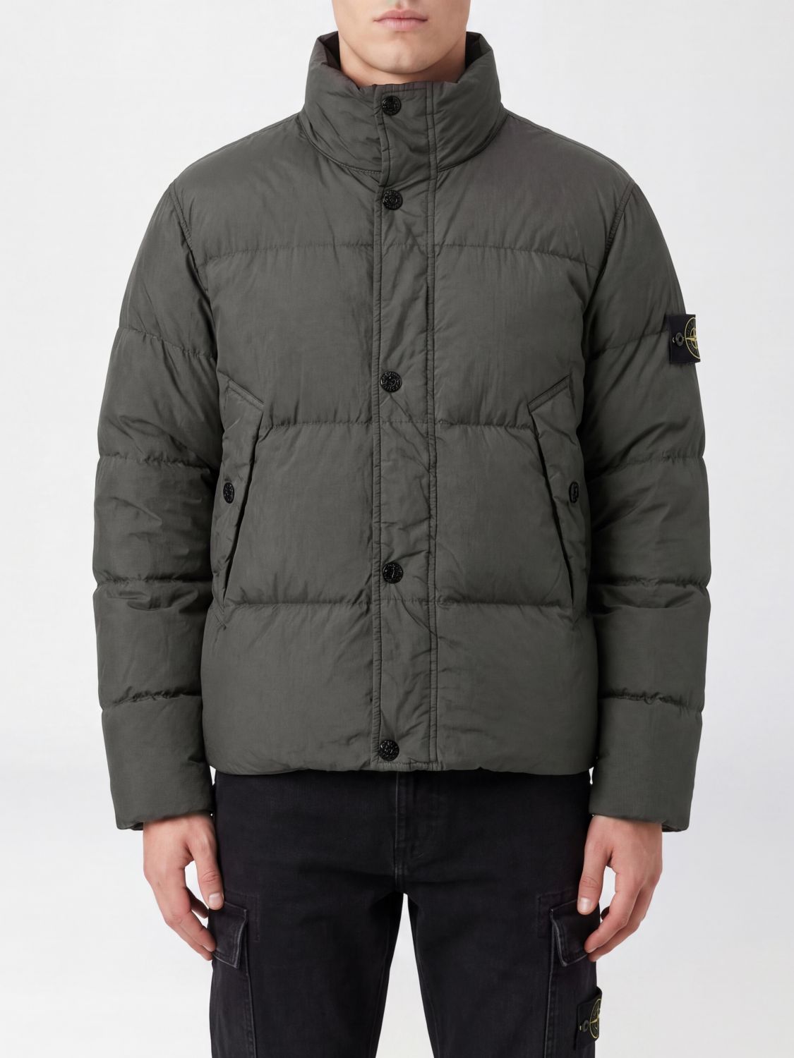 STONE ISLAND Piumino corto in nylon trapuntato idrorepellente con logo