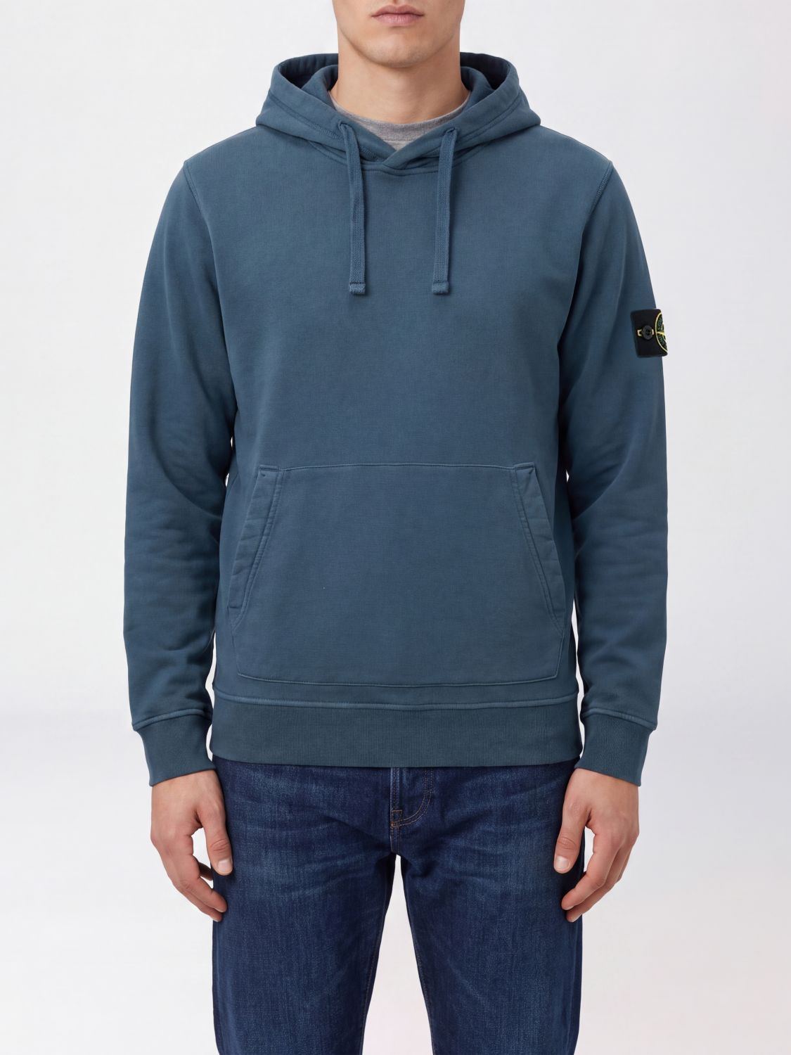 STONE ISLAND Felpa con cappuccio in cotone con tasca a marsupio e fit relaxed
