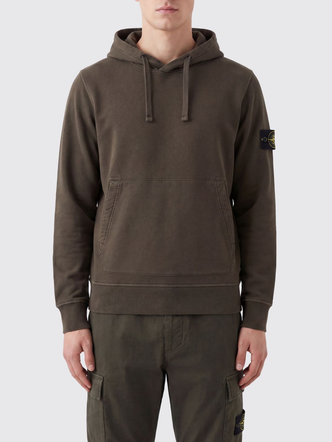 STONE ISLAND Felpa con cappuccio in cotone con tasca a marsupio e fit relaxed