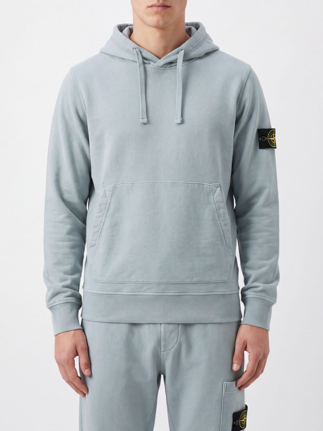 STONE ISLAND Felpa con cappuccio in cotone con tasca a marsupio e fit relaxed