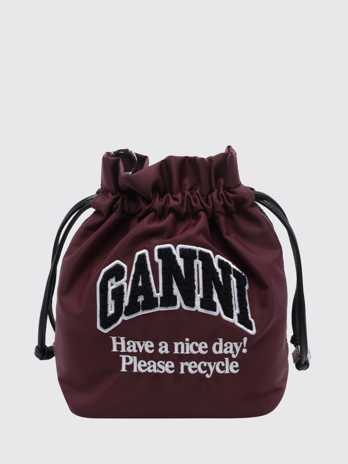 GANNI Mini Nylon Drawstring Bag with Logo Patch