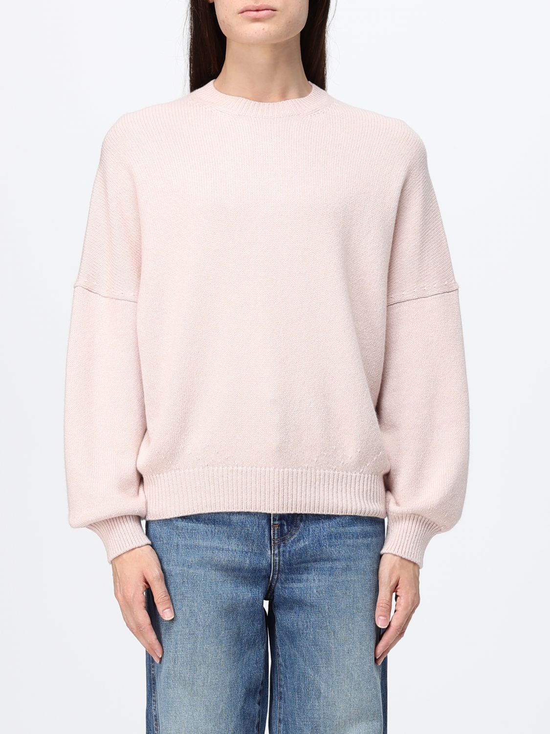 KHAITE Maglia a girocollo in puro cashmere con finiture a costine