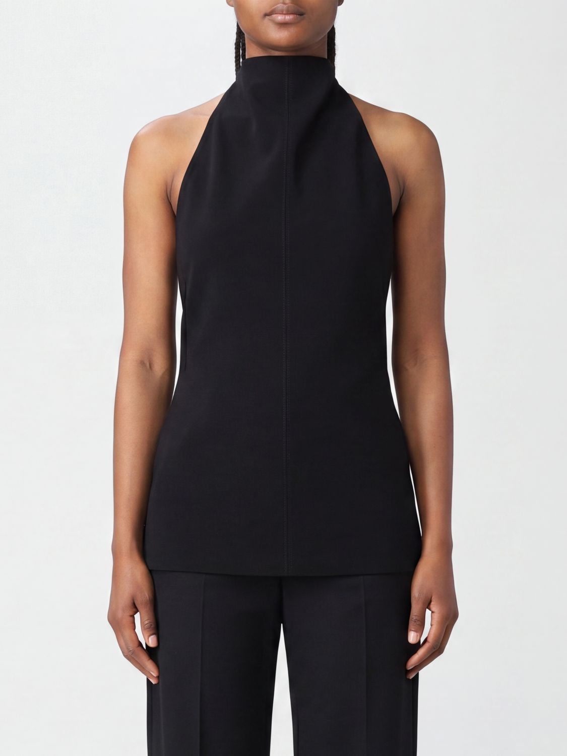 KHAITE Off-the-Shoulder Halterneck Crêpe Turtleneck Top