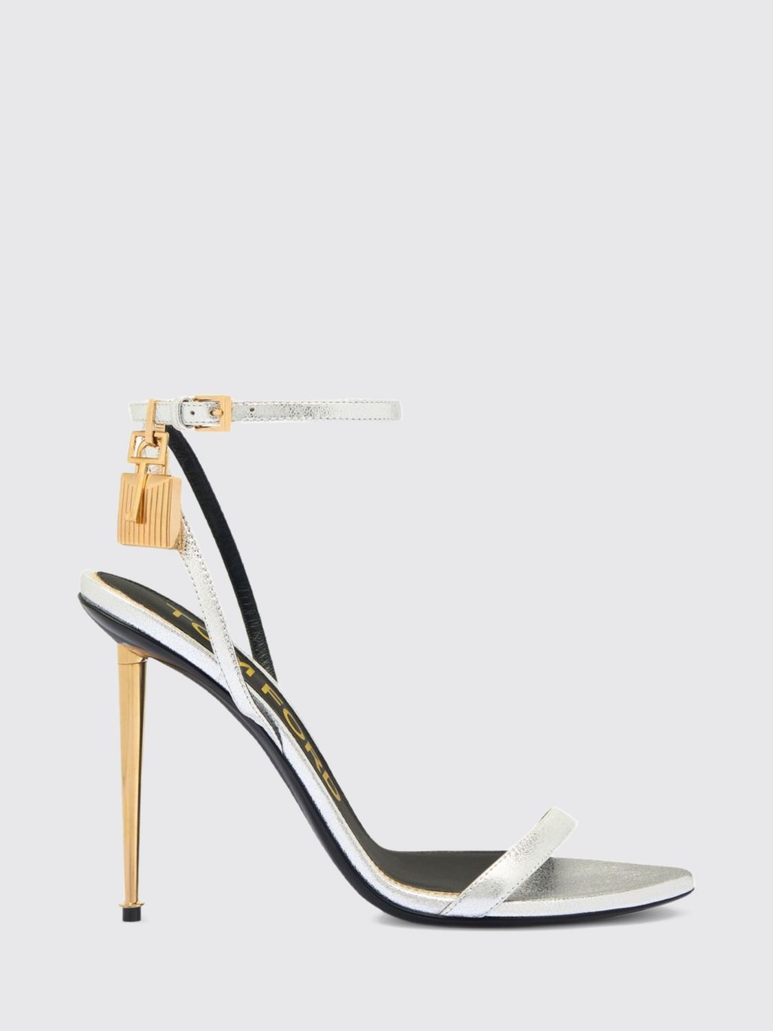 TOM FORD Padlock Sandalen von aus goldlaminiertem Leder mit Stiletto-Absatz