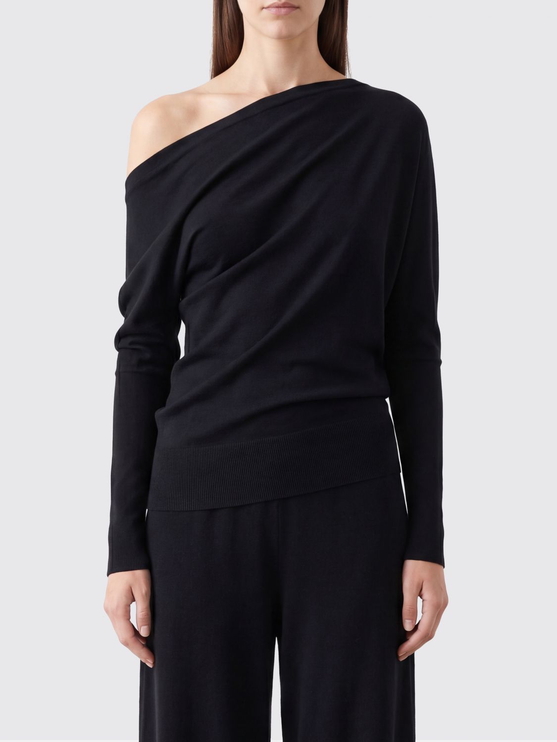 TOM FORD Maglia asimmetrica in lana merino con drappeggio